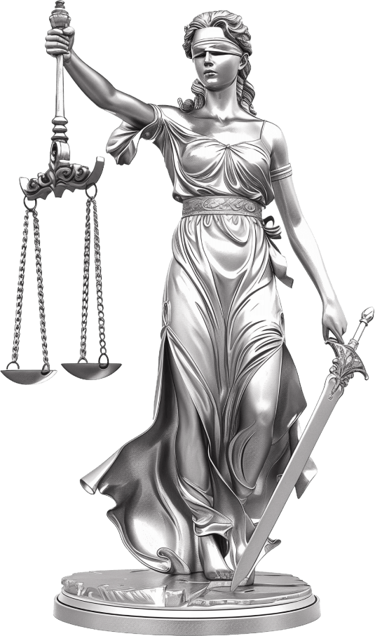 Hõbedast Justitia kuju kaalude ja mõõgaga, sümboliseerib Eesti õigussüsteemi